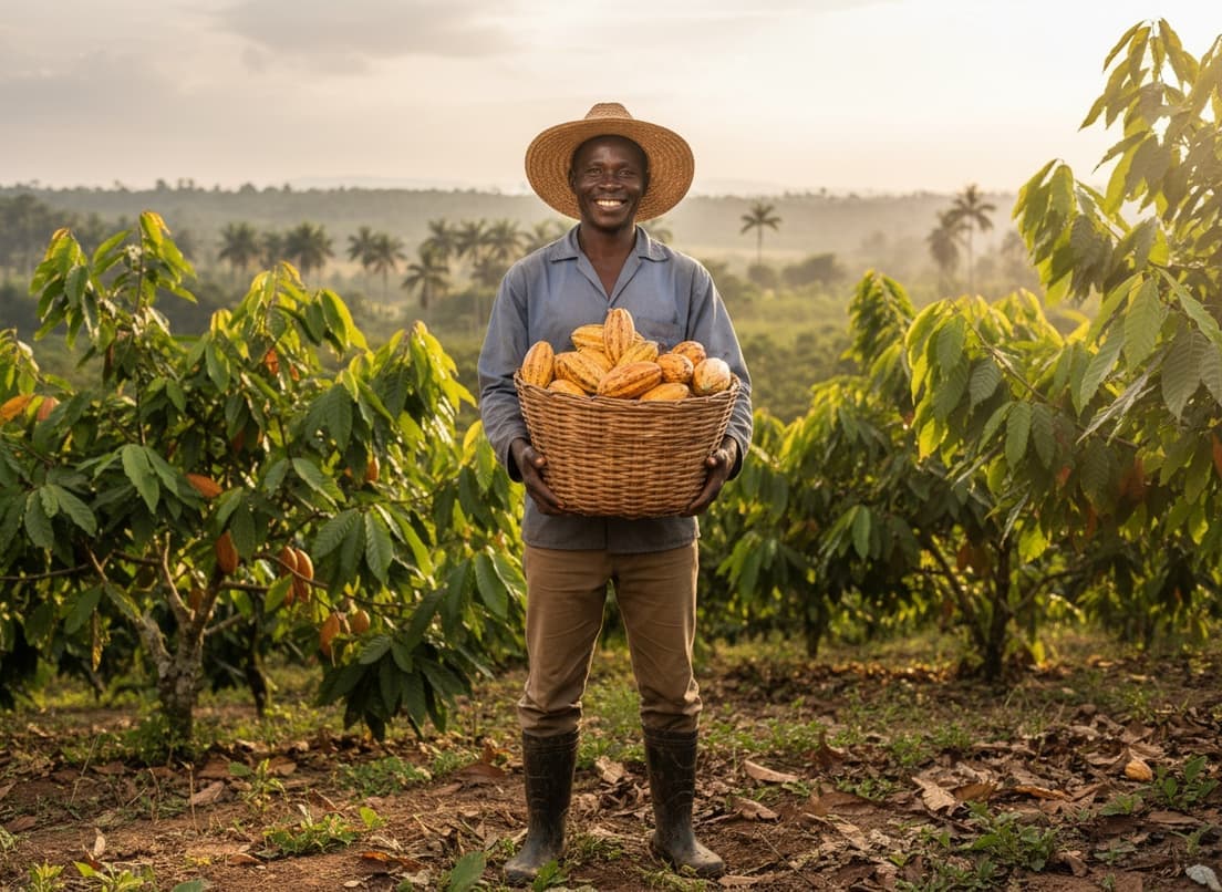 Farmer harvesting cocoa
