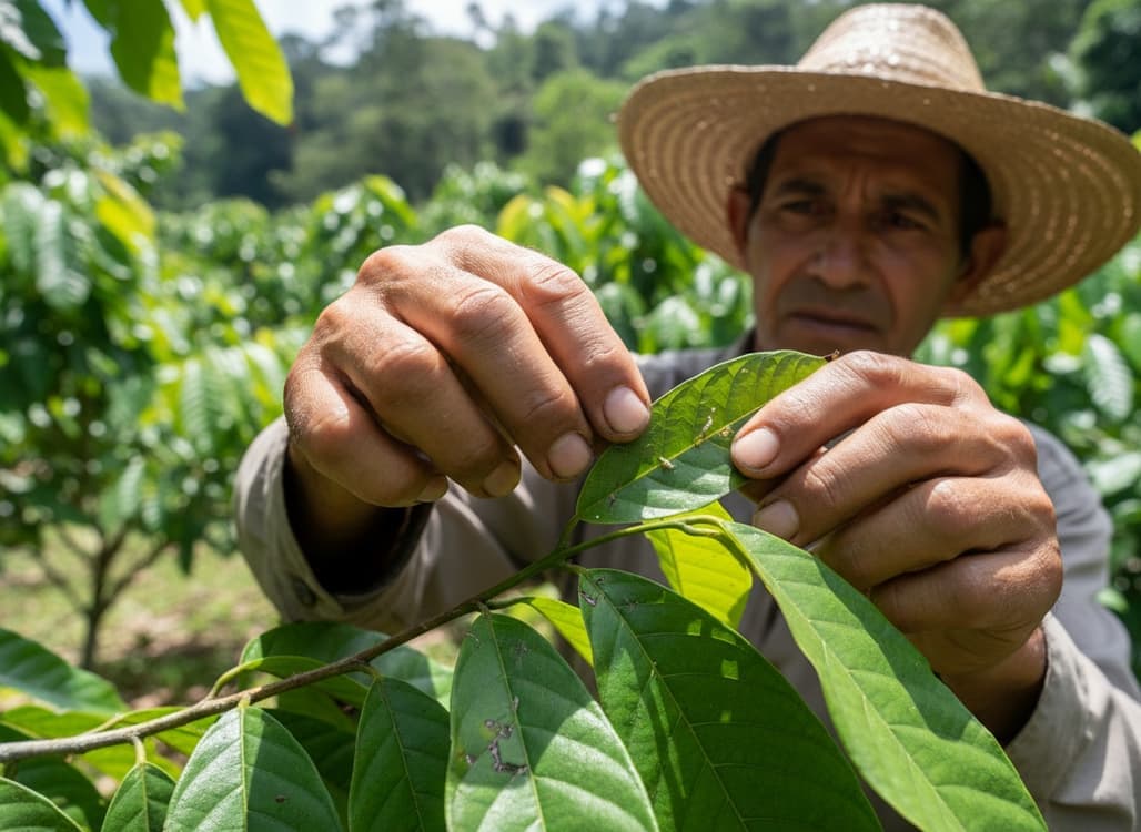 Farmer inspecting crop